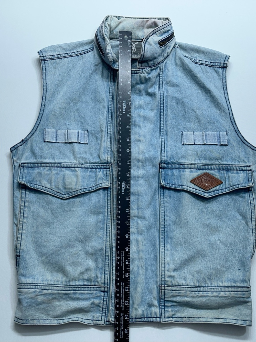 Vtg Saint Laurent YSL SPORT Denim Vest Mens Size Small Faded Blue Distressed - Picture 9 of 16
